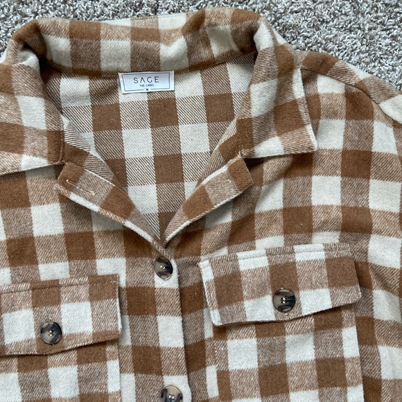 Checkered Tan Flannel Shacket - Picture 1 of 2